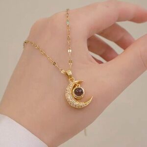 18k gold filled crescent pendant necklace for women
